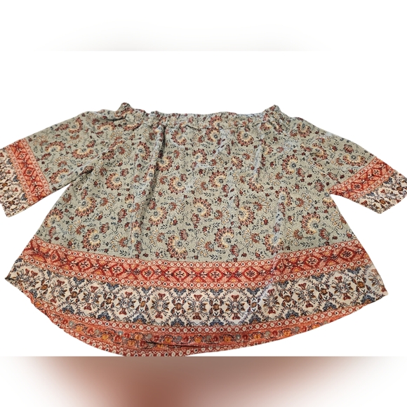 Knox Rose Tops - Knox Rose Floral Print Women's Top Size Large Color Light Blue,Orangy Red,White